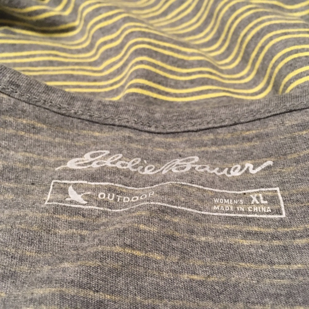 Eddie Bauer scoop neck gray/yellow striped tee - Picture 5 of 6